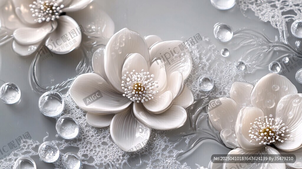 素雅花朵与蕾丝水滴之美