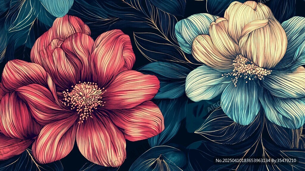 绚丽双花 梦幻植物图案