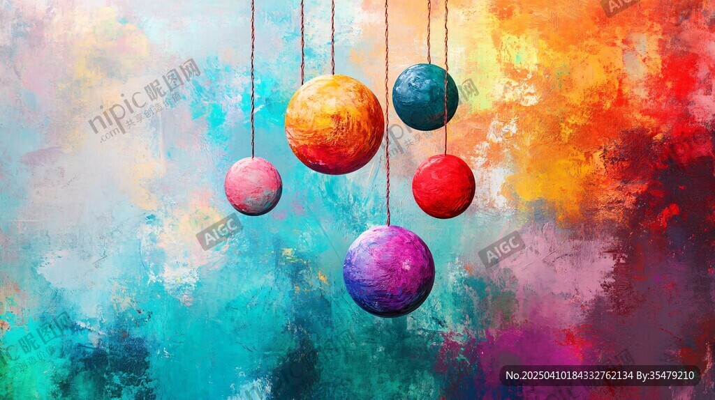彩色星球悬挂梦幻背景图