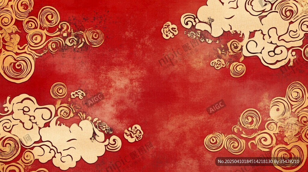 红色祥云中式传统背景图