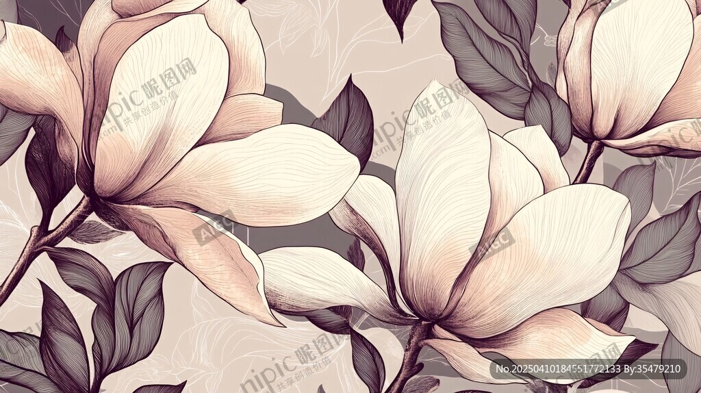 复古风玉兰花插画背景图