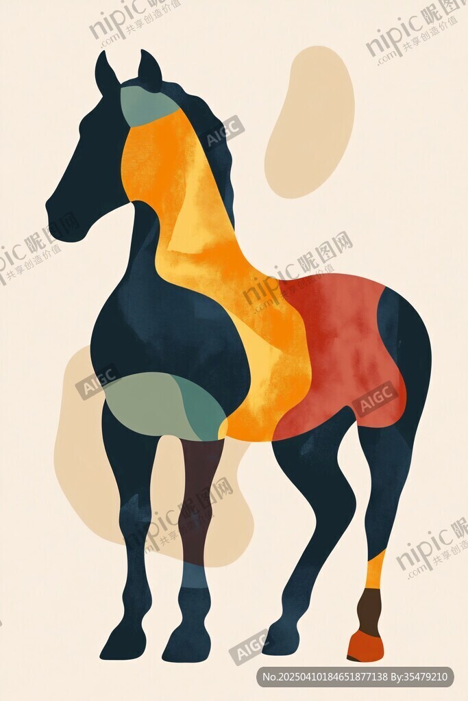 抽象多彩马艺术插画