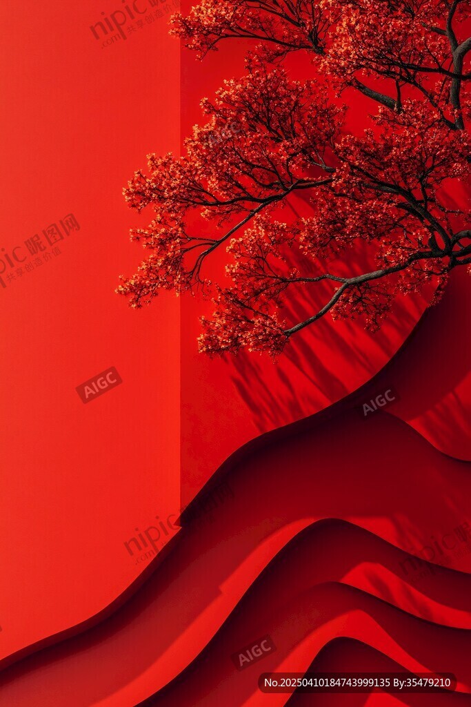 红墙旁绽放的绚烂花枝