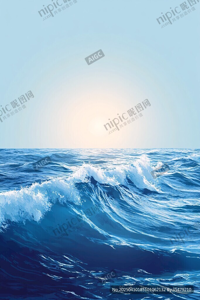 海上日出波浪壮阔美景