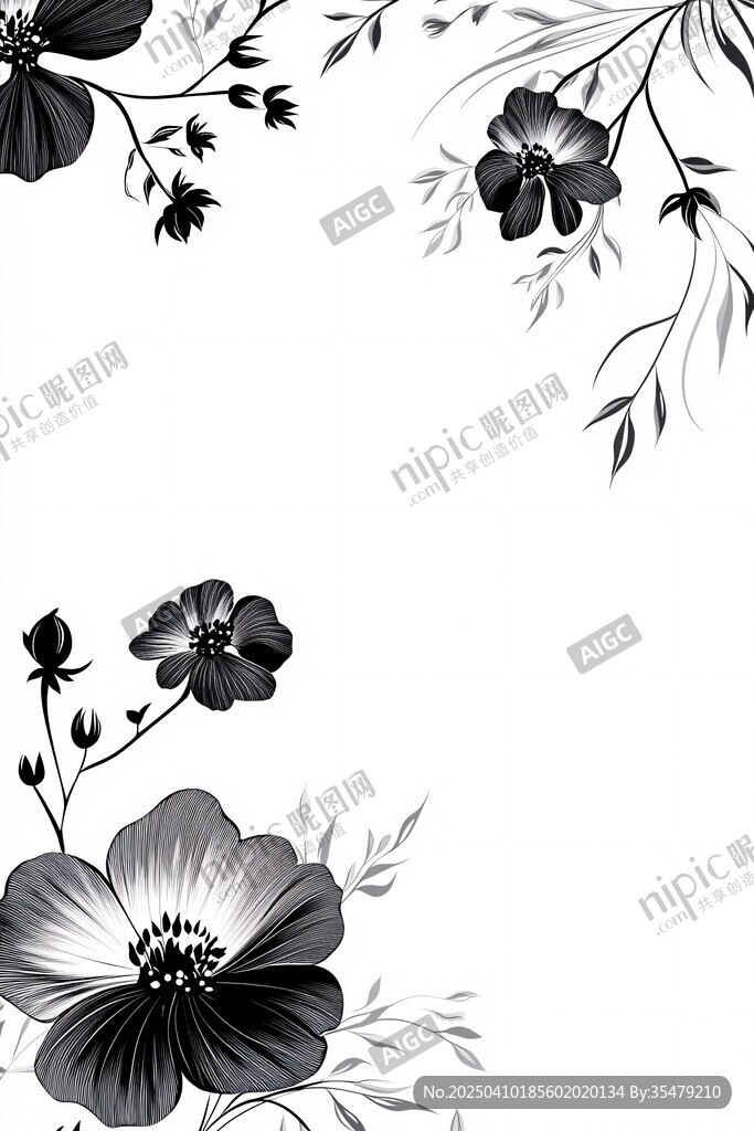 黑白花卉装饰图案