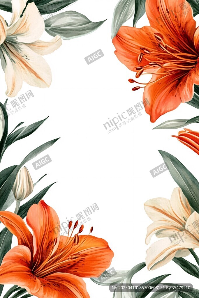 百合花卉边框图案设计