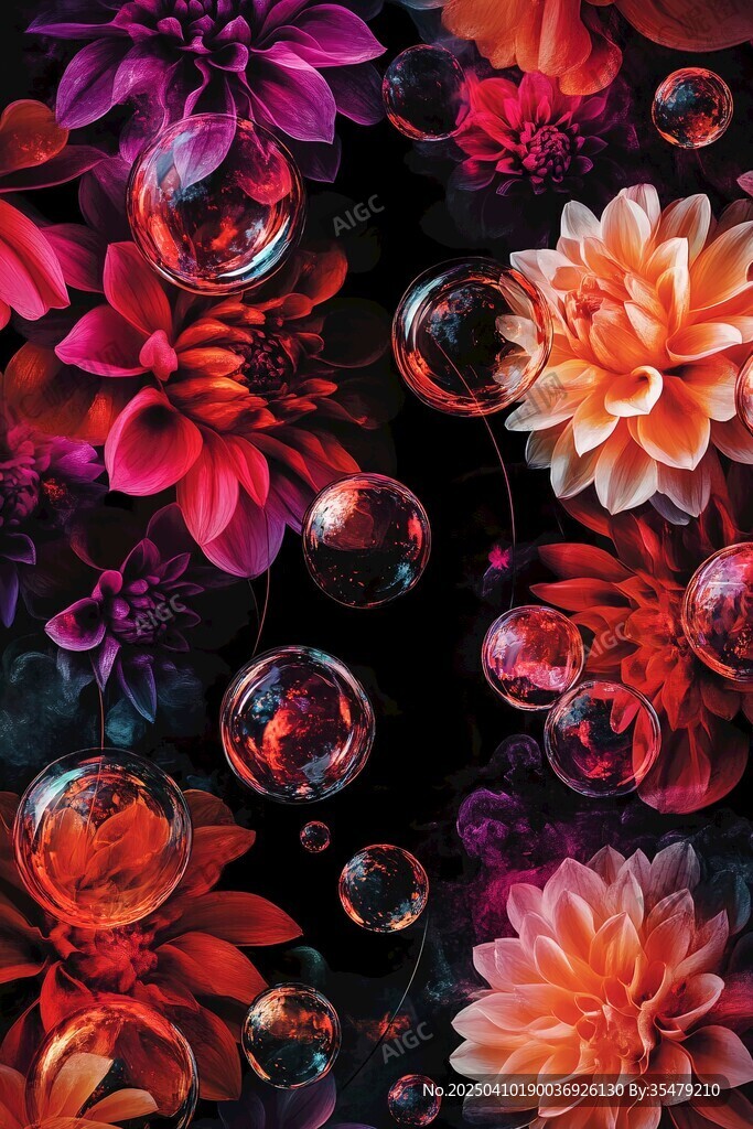 梦幻花卉与气泡艺术图案