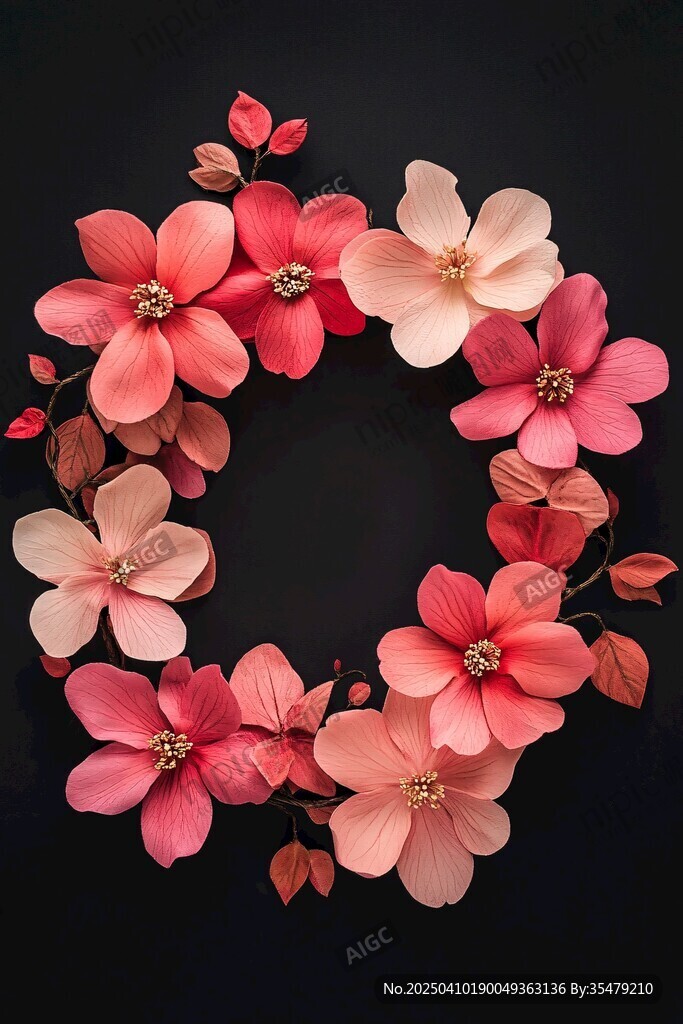 粉色花朵组成的美丽花环