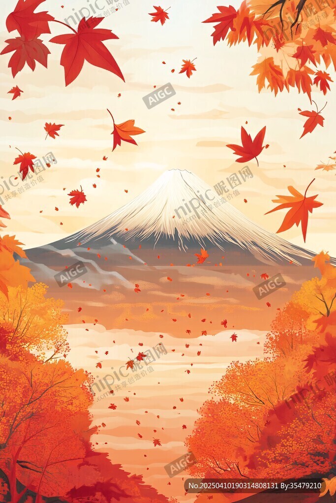 秋日富士山枫叶美景