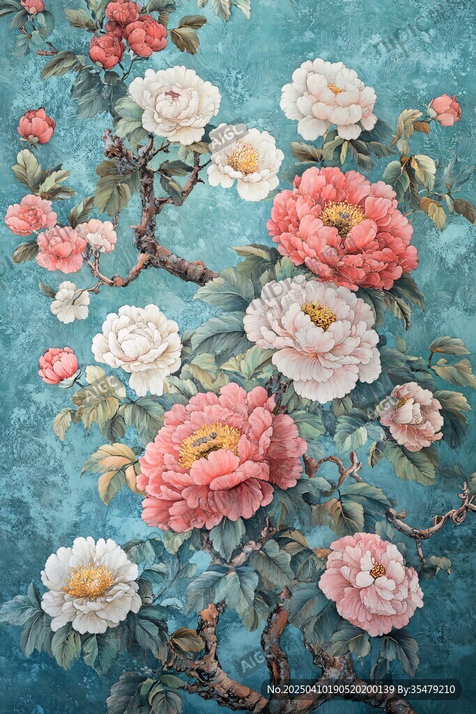 中式手绘繁花锦簇花卉图