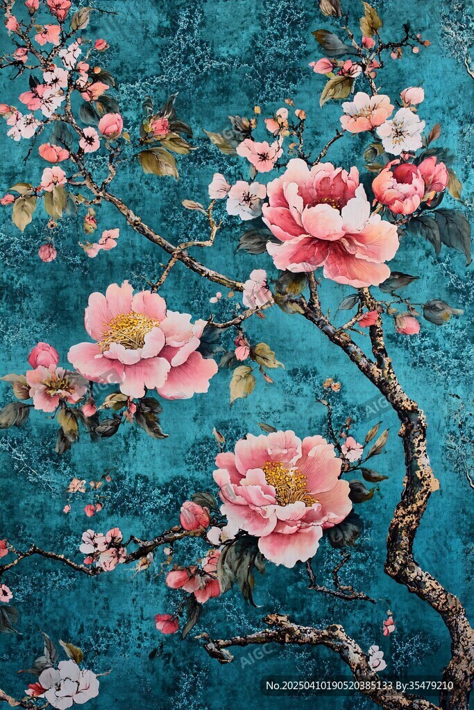 蓝底繁花图