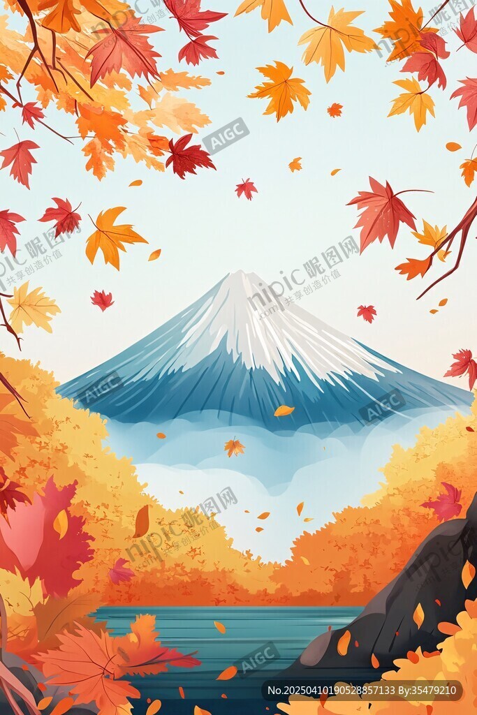 秋日富士山枫叶美景