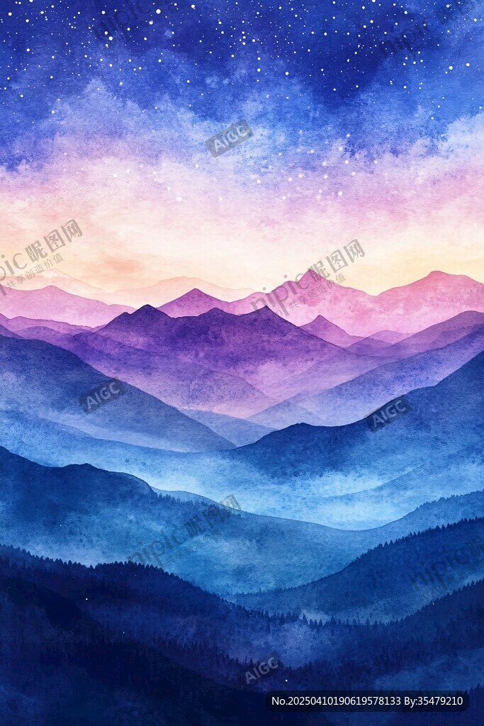 梦幻星空下的层峦山脉