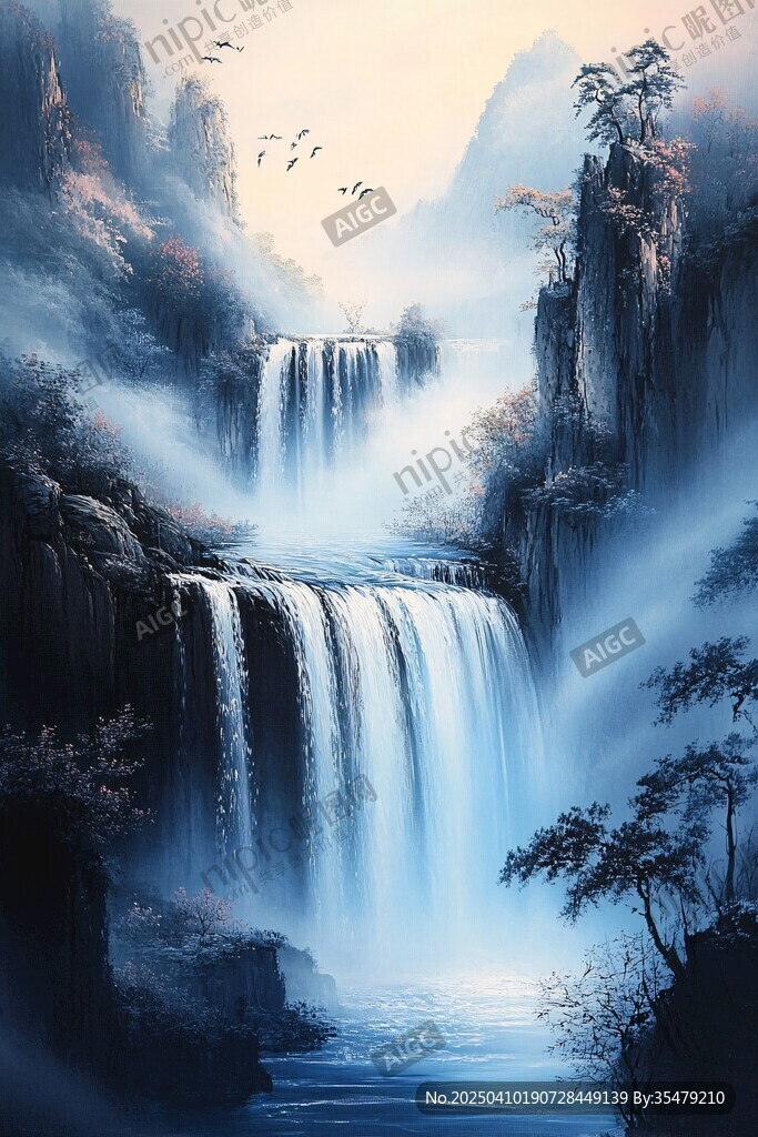 梦幻山水间的壮丽瀑布景观