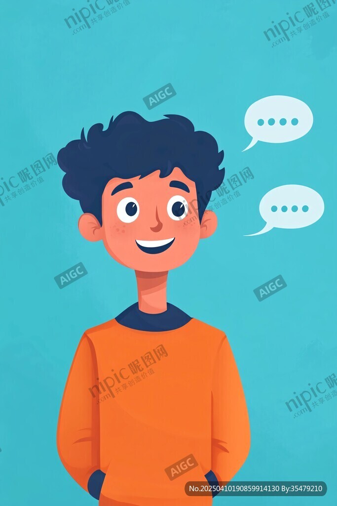 微笑男孩与对话气泡