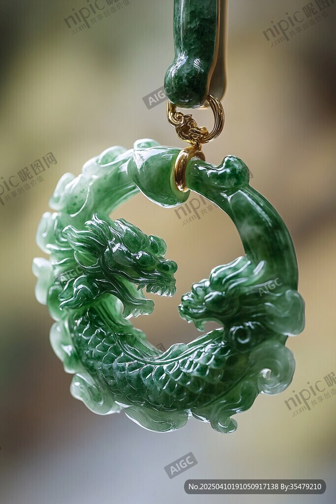 翠绿双龙翡翠吊坠