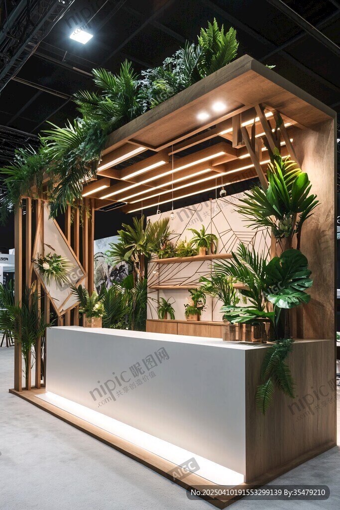 绿植环绕的现代风格接待台