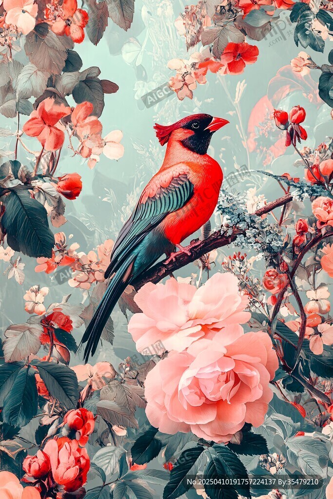 花鸟共绘的梦幻自然图景