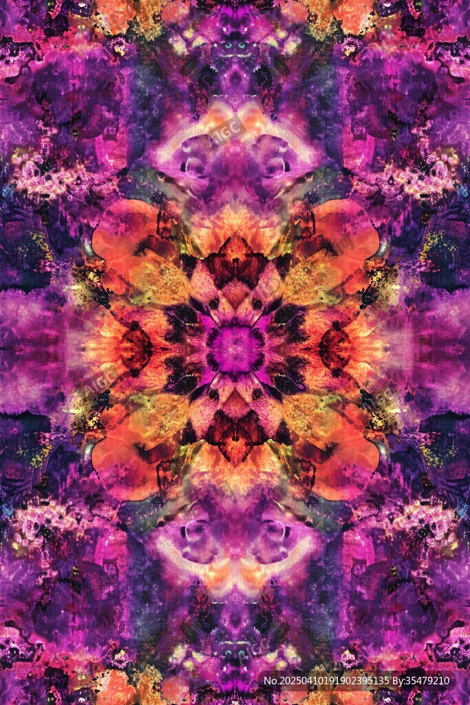 梦幻绚丽的对称抽象花纹图案