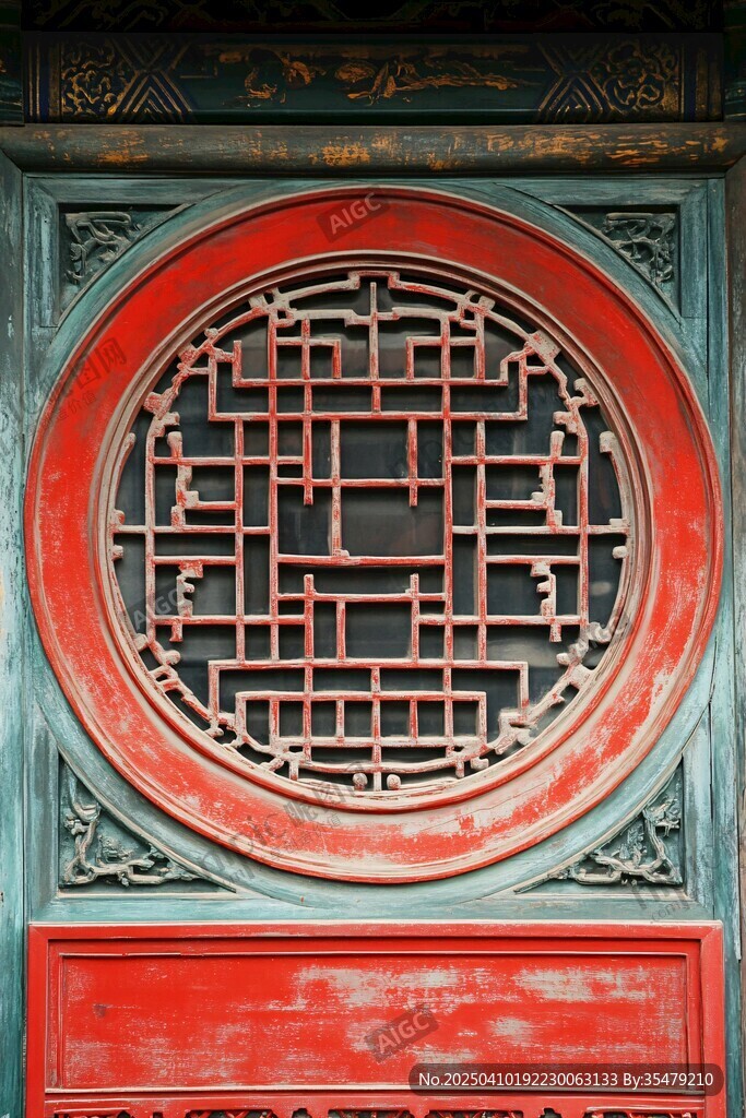 中式古典圆窗木雕装饰