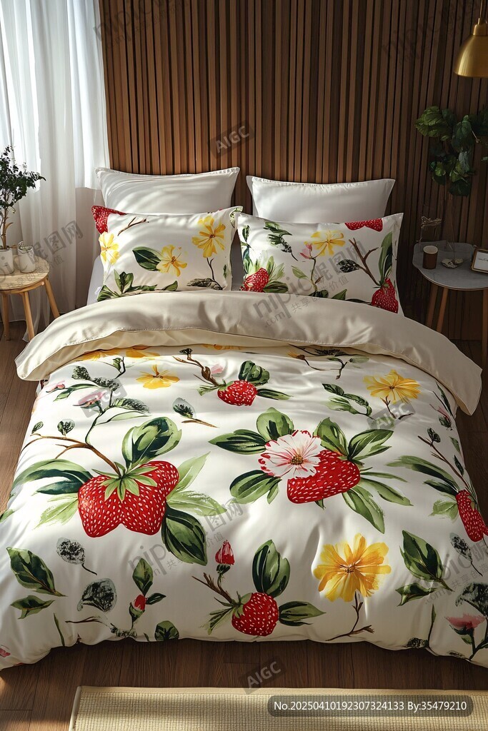 草莓花卉图案温馨床品