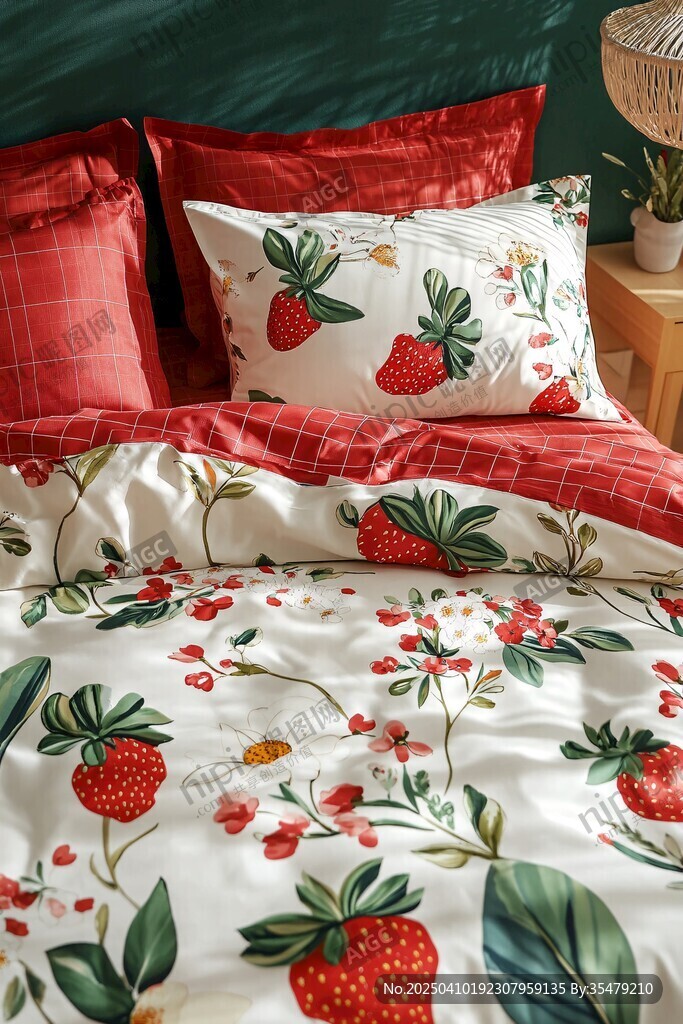 草莓花卉图案的温馨床品