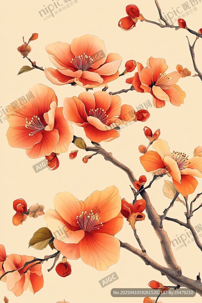 橙艳桃花枝 烂漫春意浓