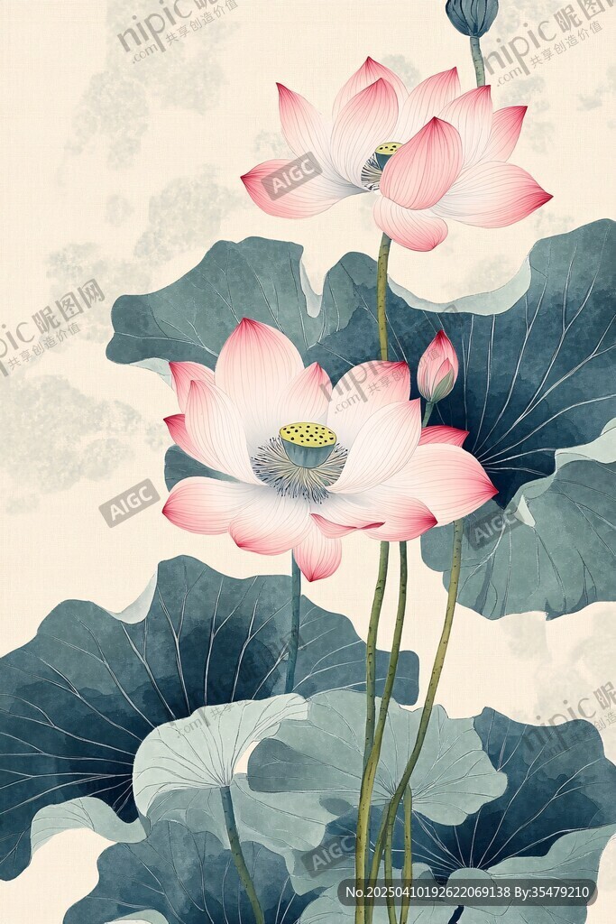 水墨风双生荷花图