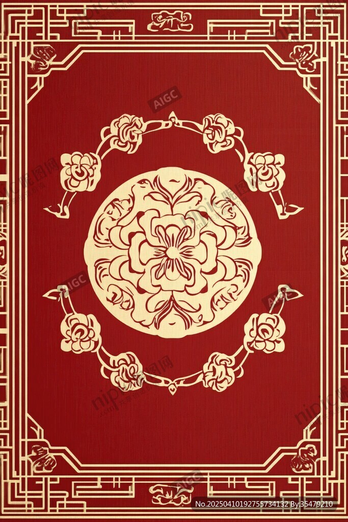 中式古典花纹红色边框图案