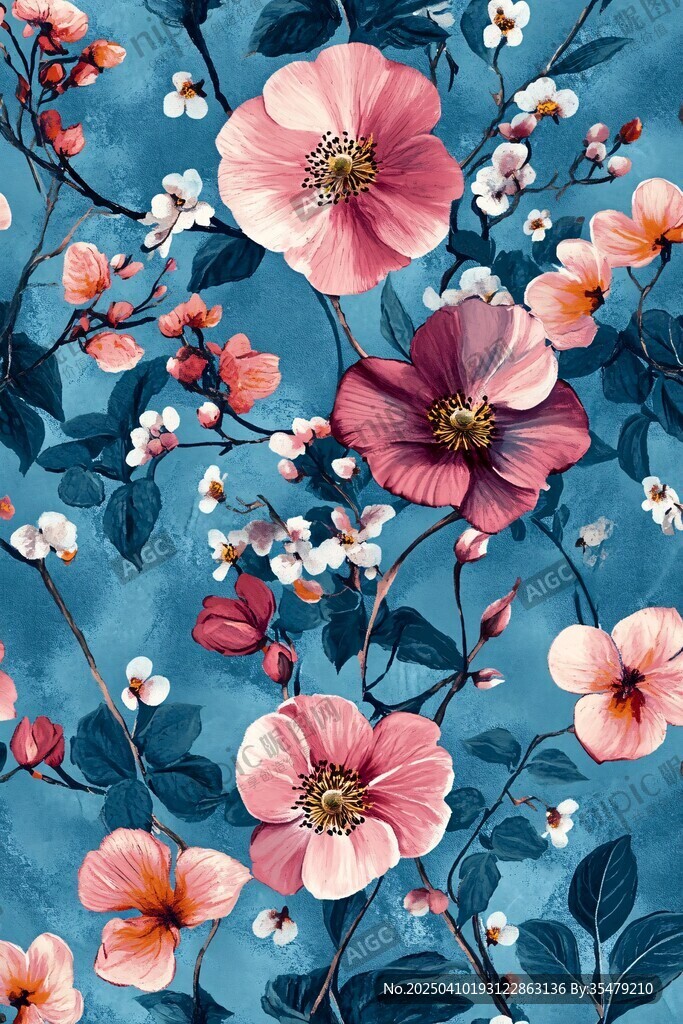 蓝色背景花卉图案设计