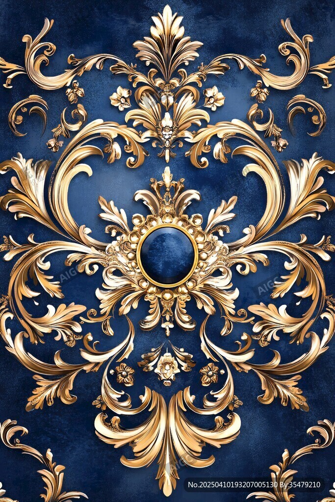 蓝色背景金色奢华花纹图案