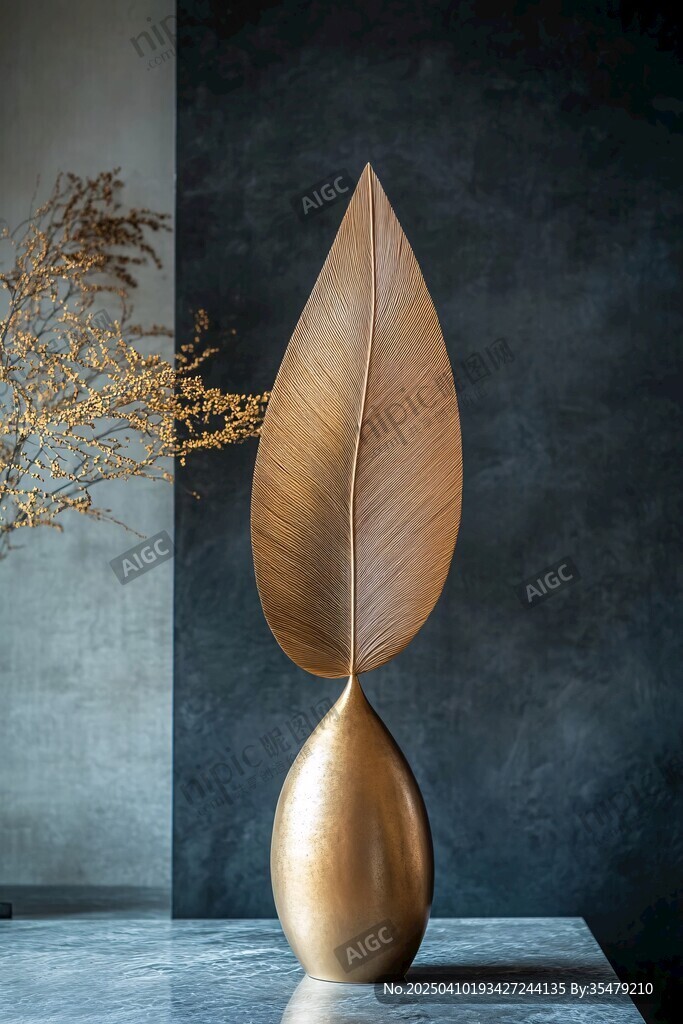 金色叶片造型艺术摆件