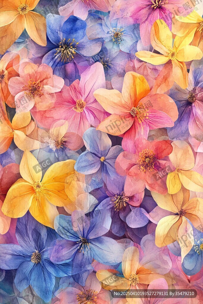 缤纷水彩花卉图案