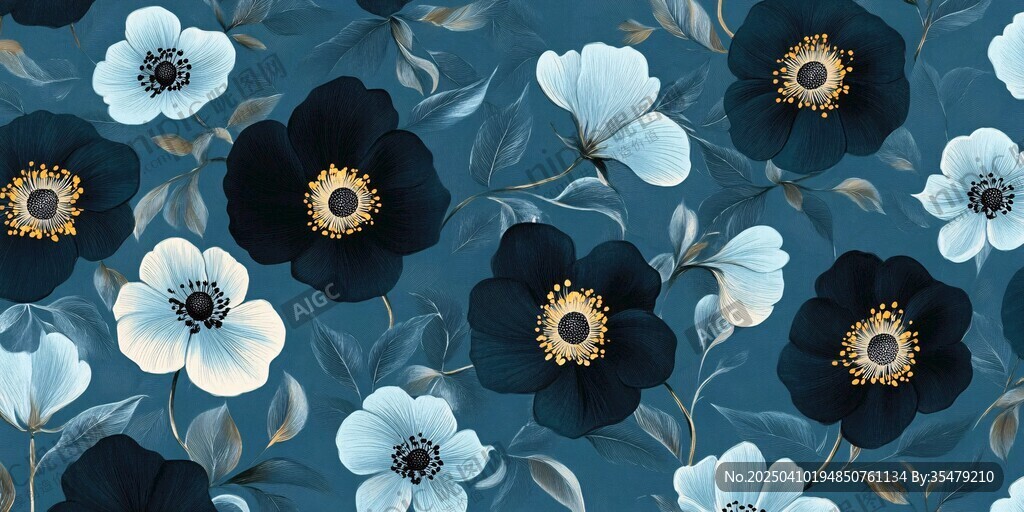深蓝背景花朵精美图案