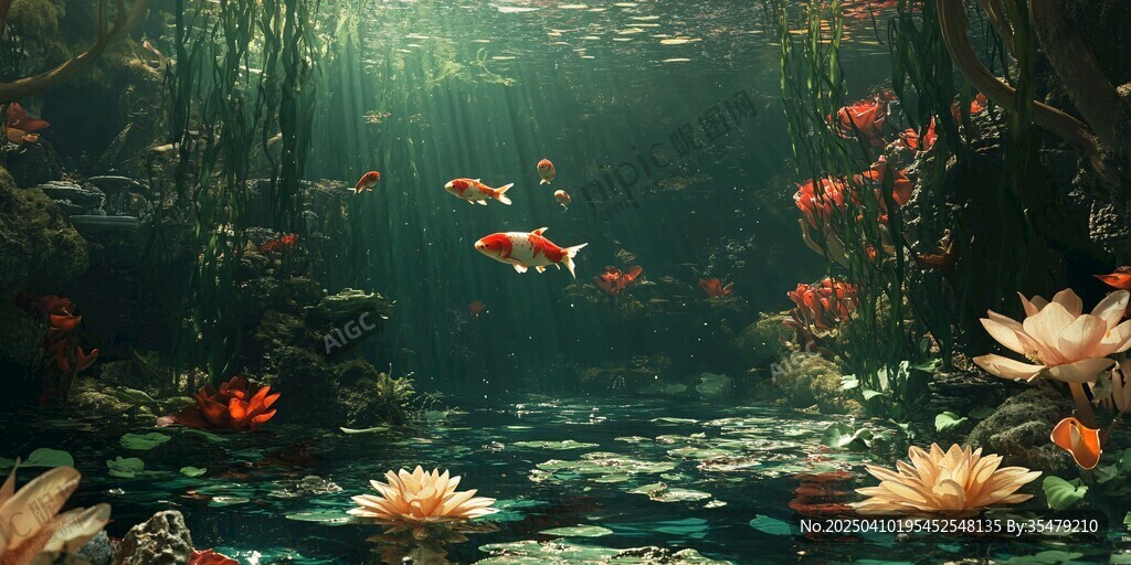 梦幻水下金鱼睡莲景观