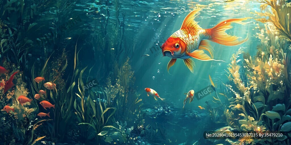 梦幻海底金鱼悠游景象