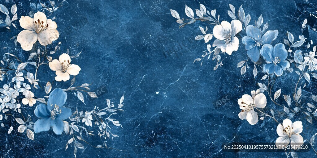 蓝底花卉背景图