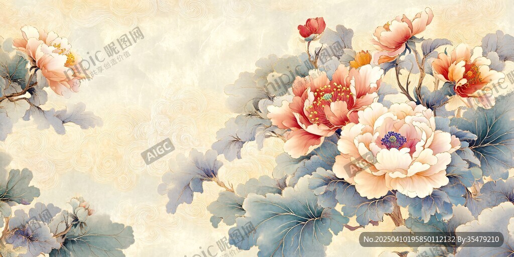 中式牡丹花卉古典艺术图