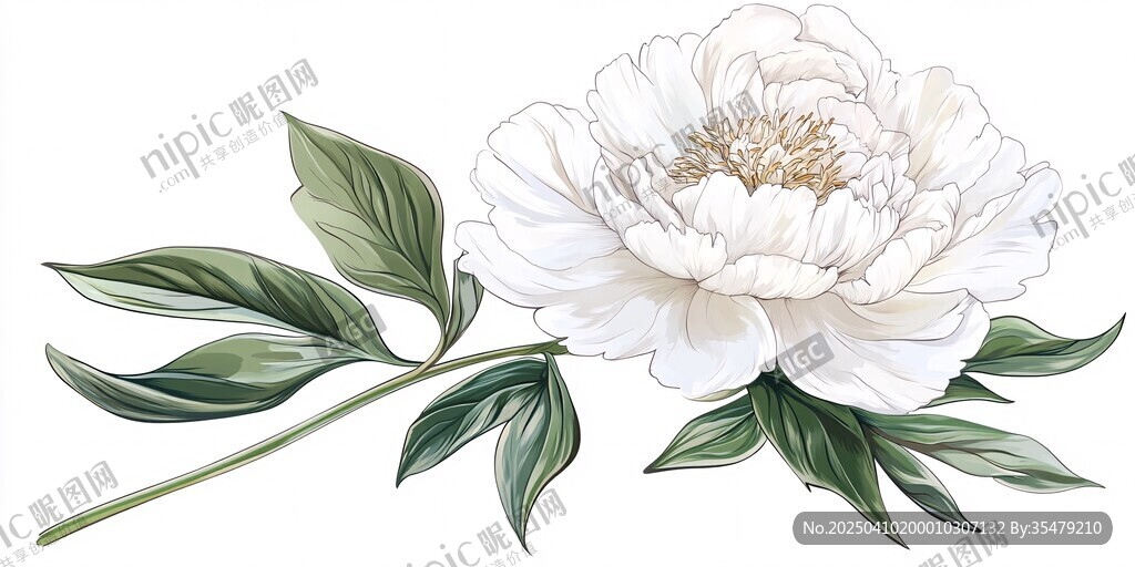 白色芍药花卉插画