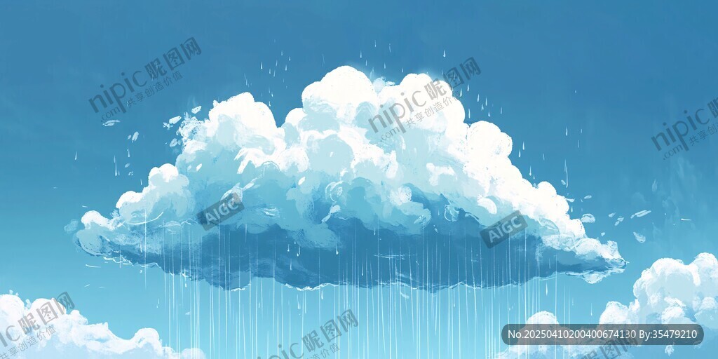 蓝天下飘雨的蓬松云朵