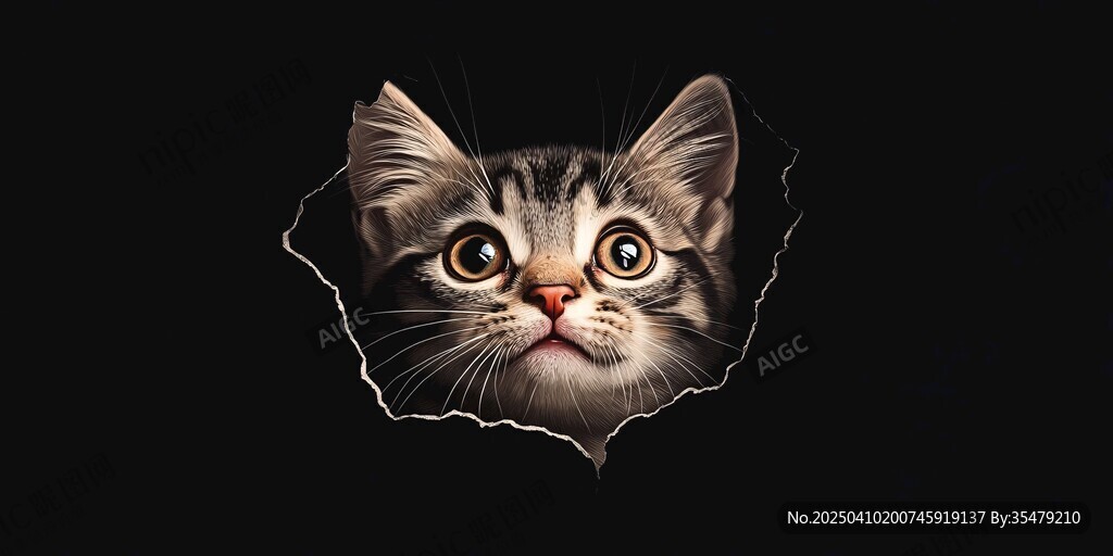 破洞探出头的可爱小猫咪