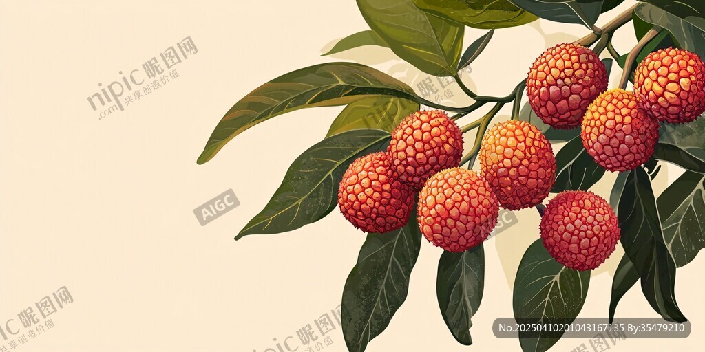 枝头红荔 绿叶相伴