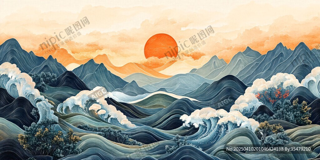 山海间的壮丽日落景观