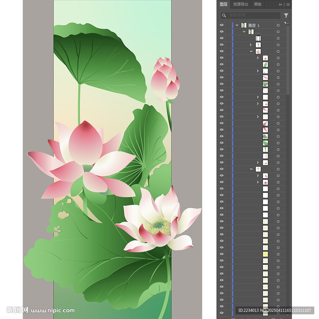荷花条屏