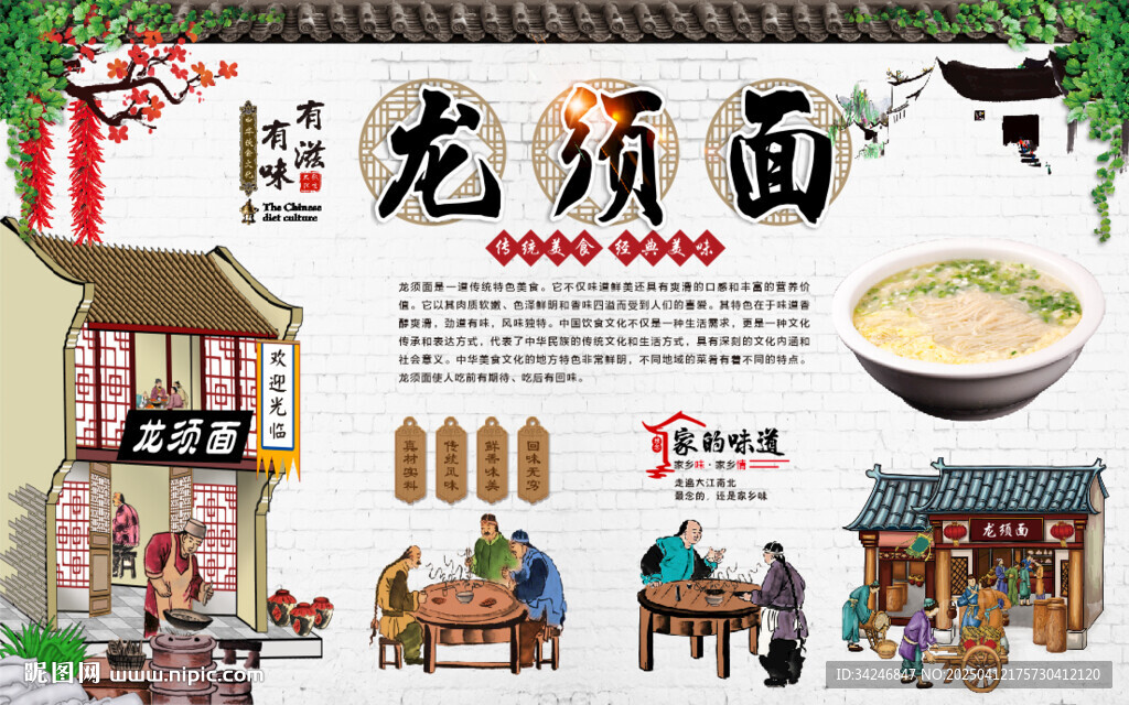 龙须面背景墙