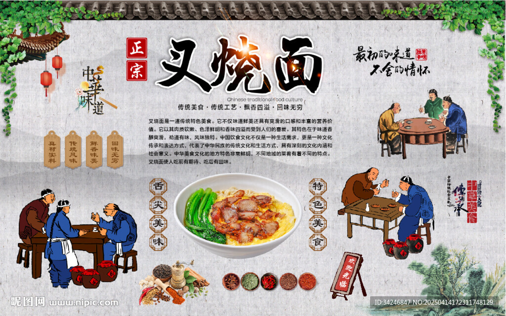 叉烧面背景墙
