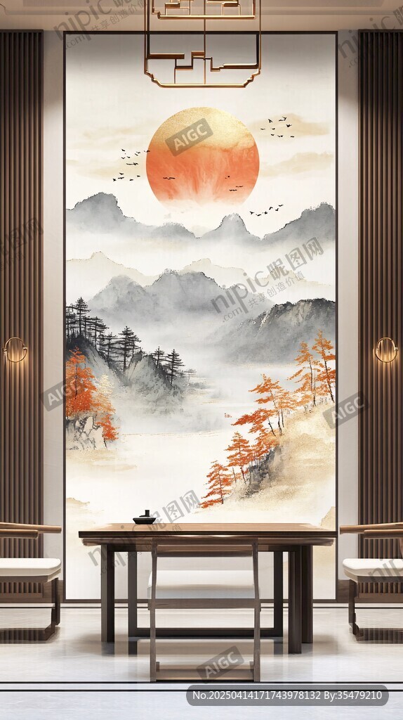 中式山水壁画装饰的雅致空间