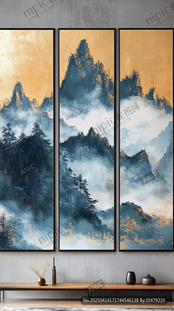 三联山水墨画 意境悠远