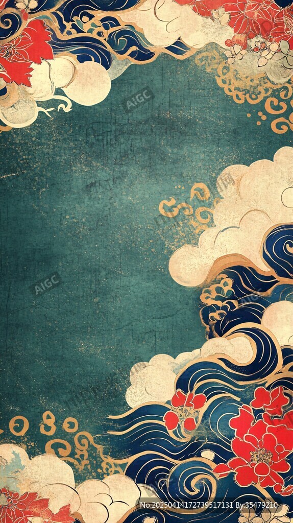 中式古典海浪花卉纹理背景