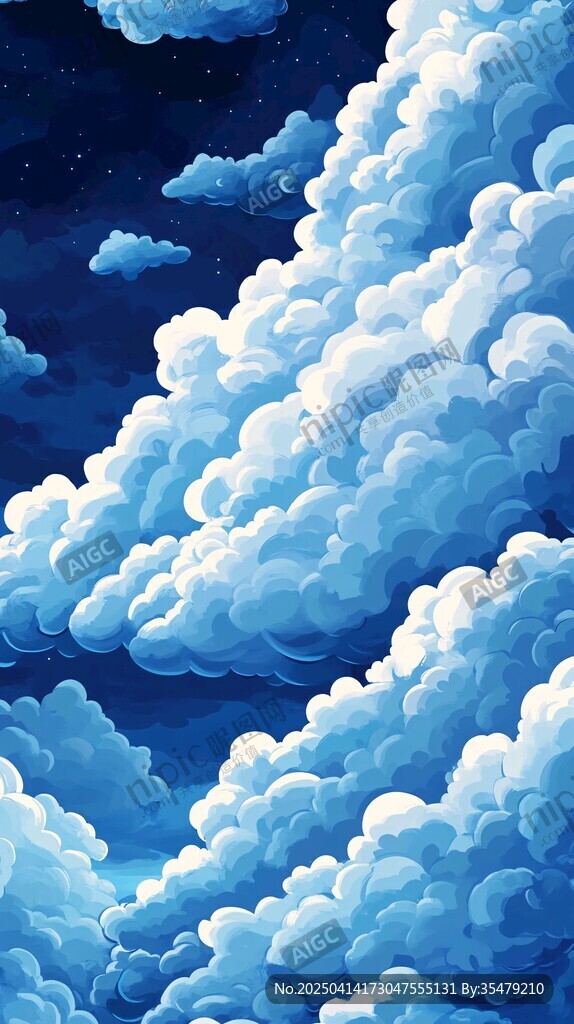 梦幻夜空下的蓬松云朵